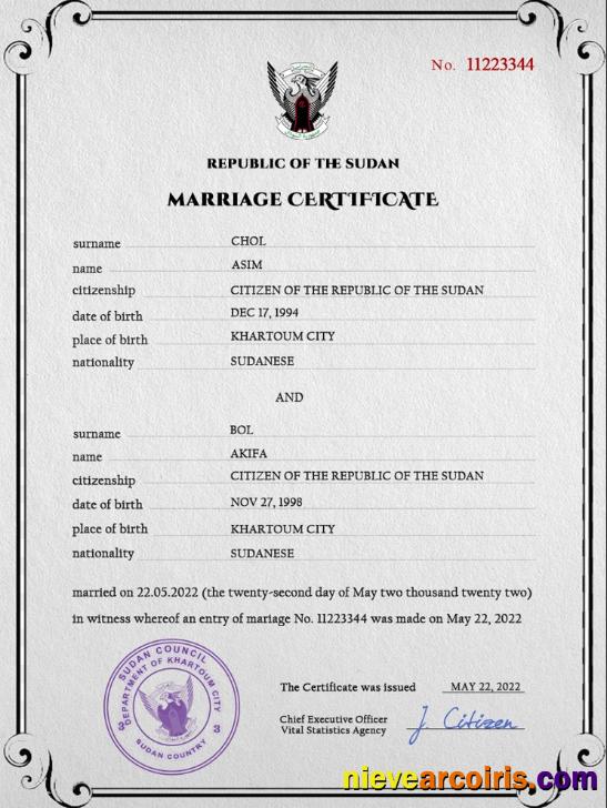 Sudan marriage certificate